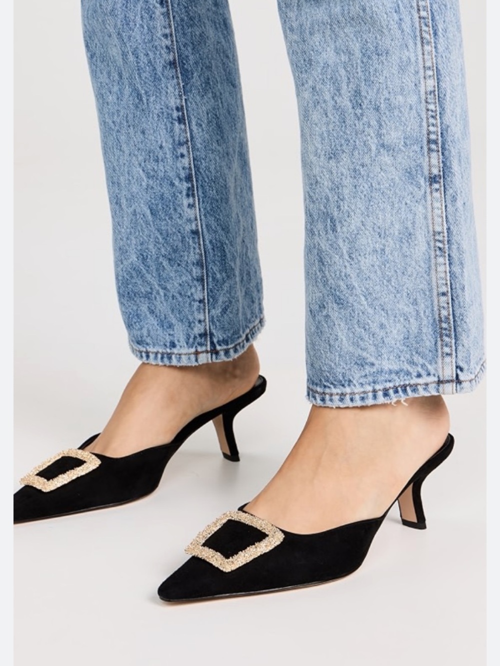 Sam Edelman Black Suede Leather Pointed Buckle Mules